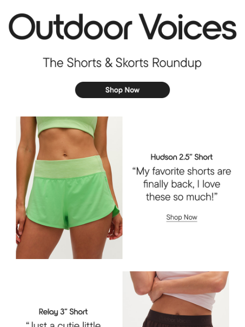 outdoorvoices newsletter: THE SHORTS & SKORTS ROUNDUP