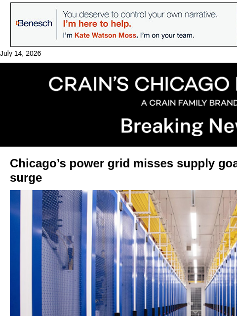crainalerts newsletter: Chicago grid misses power supply target