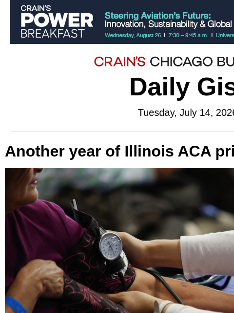 crainalerts newsletter: Another year of Illinois ACA price hikes
