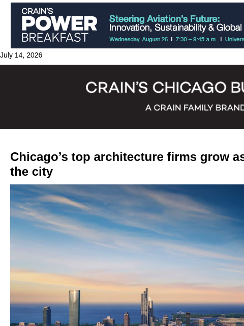 crainalerts newsletter: Chicago's top architecture firms