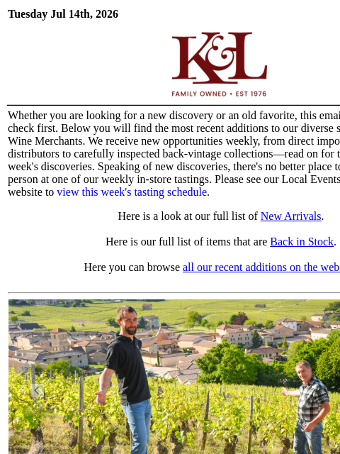klwines newsletter: The Latest from K&L: New Adds and Back In Stock