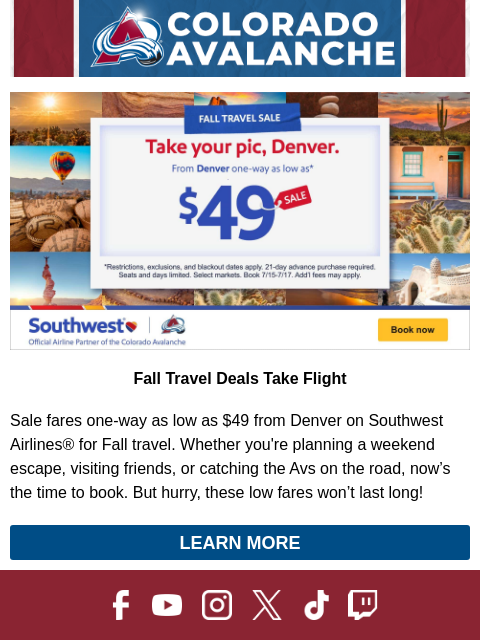 thecoloradoavalanche newsletter: 🏔️ $49 Flights from Denver on Southwest.