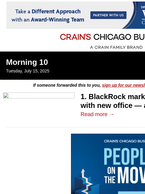 crainalerts newsletter: BlackRock's new Chicago chapter
