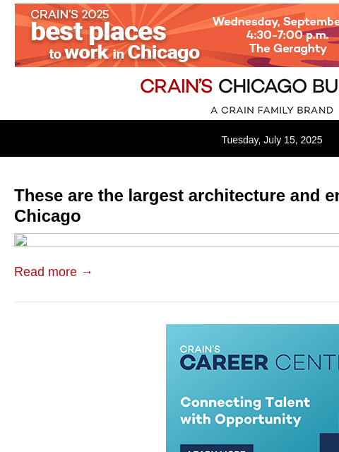 crainalerts newsletter: Largest architecture and engineering firms in Chic...