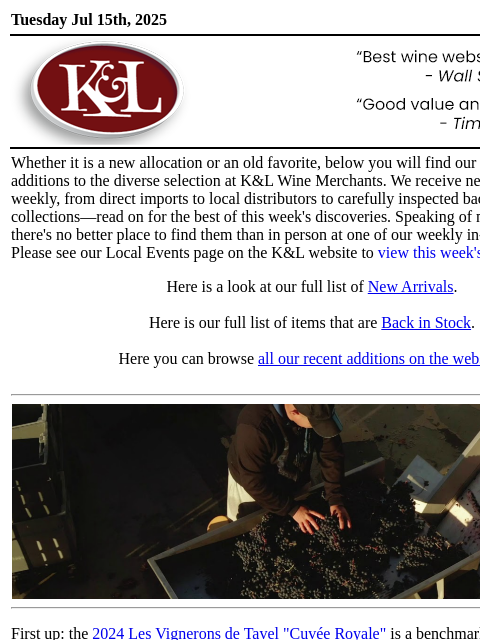 klwines newsletter: The Latest from K&L: New Adds and Back In Stock