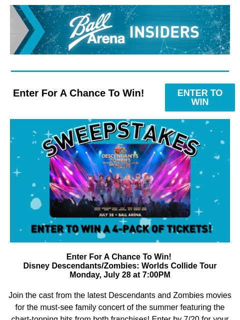 kroenkeentertainment newsletter: Enter for a chance to win tickets to Disney Descen...