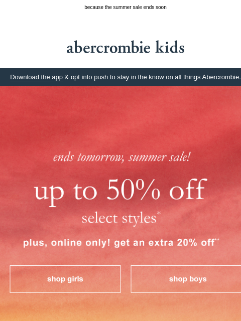 abercrombie newsletter: say goodbye to an extra 20% OFF