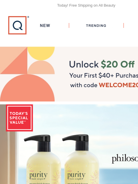 qvcemail newsletter: Beauty Ships Free + Get $20 Off