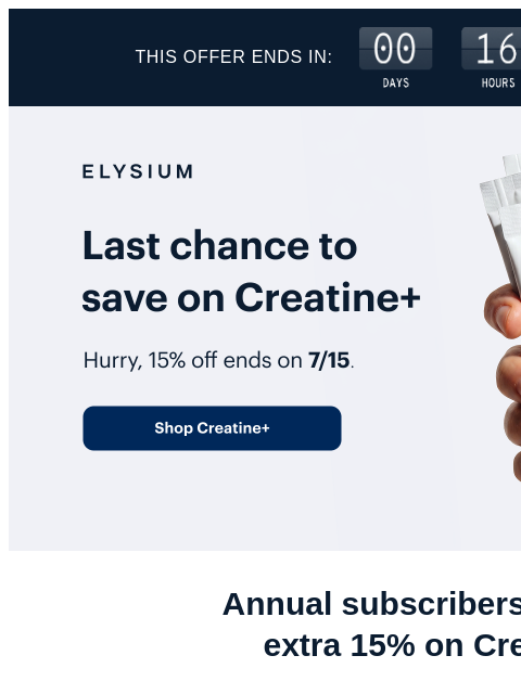 elysiumhealth newsletter: Final hours for Creatine+ savings