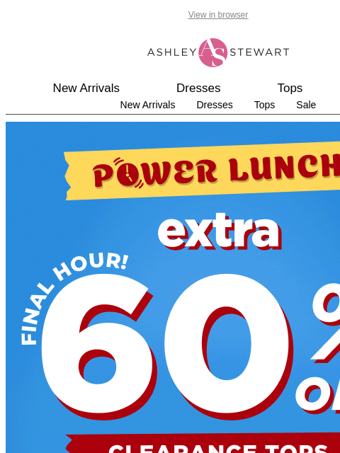 ashleystewart newsletter: FINAL HOUR⚠️Extra 60% off Clr Power Lunch