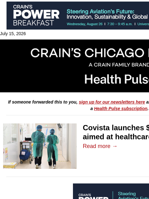 crainalerts newsletter: Covista's $10M philanthropy campaign