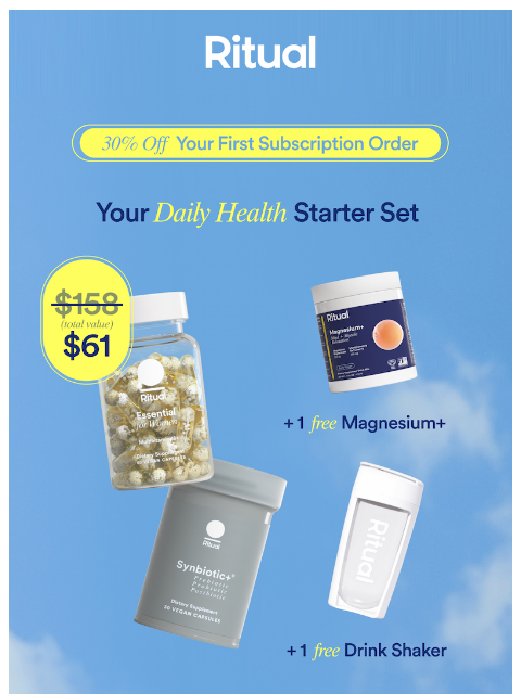 ritual newsletter: Get $71 in free gifts to start + 30% off