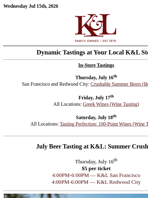 klwines newsletter: 100-Point Wines, Beers of Summer, Greek Wines, & M...