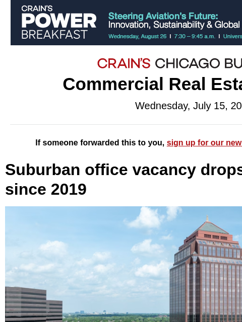 crainalerts newsletter: Suburban office vacancy takes a dip