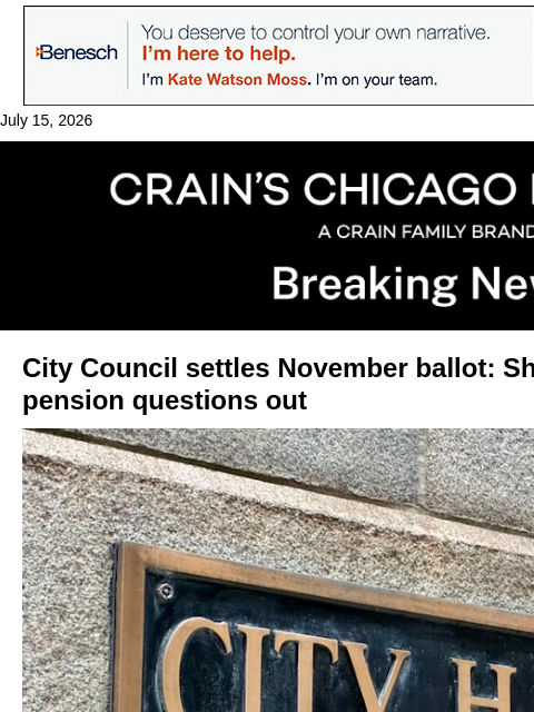 crainalerts newsletter: City Council settles November ballot