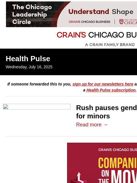 crainalerts newsletter: Another transgender care halt