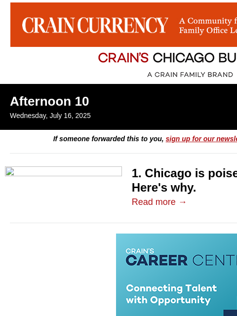 crainalerts newsletter: Chicago could dominate in AI age