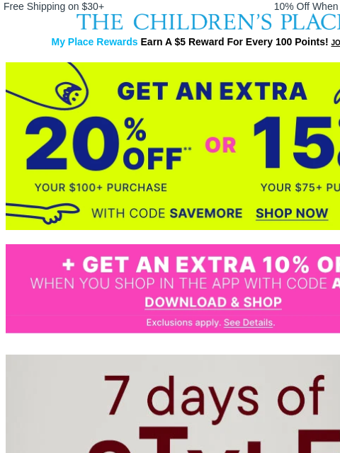 childrensplace newsletter: Tween Fits for Every Day of the Week + Save more w...