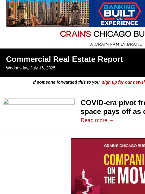 crainalerts newsletter: Office to warehouse pivot pays off
