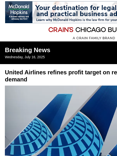 crainalerts newsletter: United Airlines just revised its profit outlook. H...