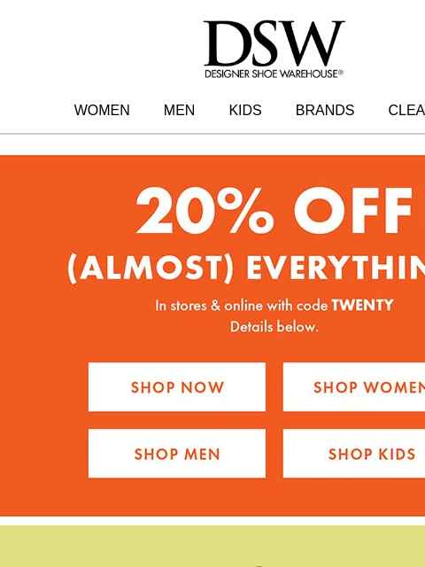 dsw newsletter: [JUST FOR YOU] 20% OFF.