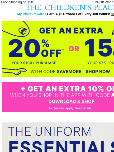 childrensplace newsletter: $5 & Up Uniform Faves You Need On Your List 📝