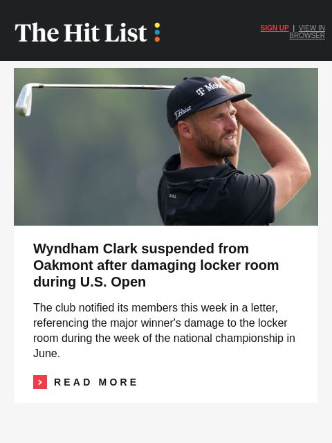 golfdigest newsletter: Major winner suspended from U.S. Open venue
