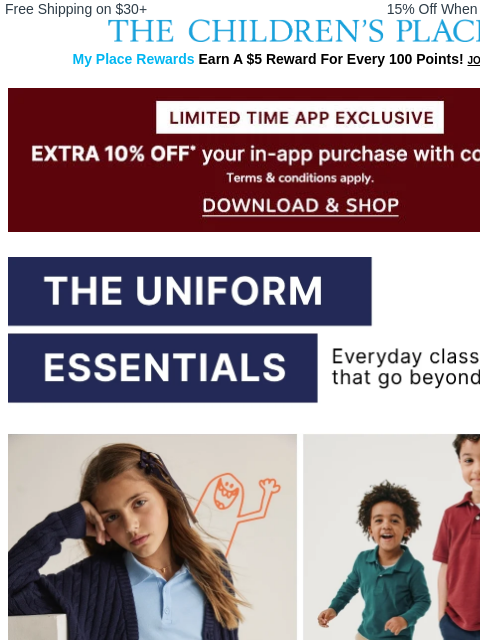 childrensplace newsletter: Back-to-School Polos $6 & Up 👕 + EXTRA 10% Off In...