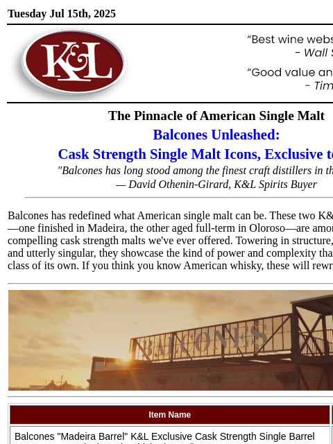 klwines newsletter: Two New Barrel Picks From "The American Equivalent...