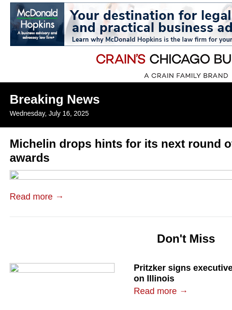 crainalerts newsletter: Michelin teases next round of restaurant awards