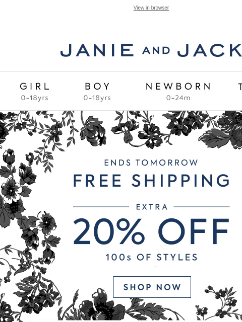 janieandjack newsletter: Free shipping? It ends tomorrow...