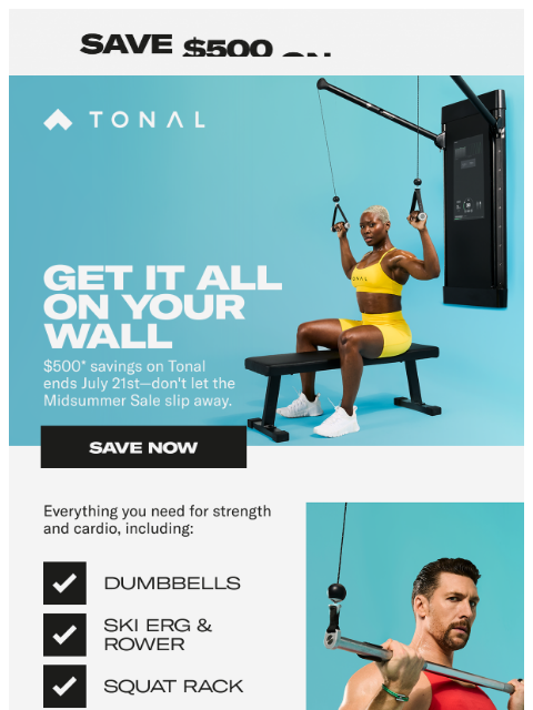 tonal newsletter: Don't miss $500 off Tonal