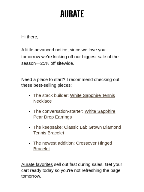 auratenewyork newsletter: PREPARE YOUR CART 🛒