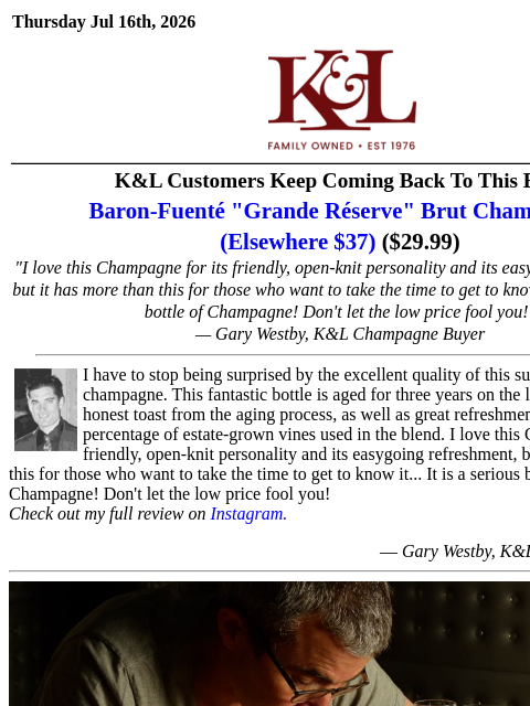 klwines newsletter: Under $30 And Over-Delivering, Baron-Fuenté "Grand...