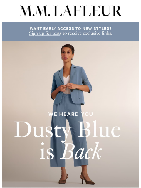 mmlafleur newsletter: SHE’S BACK: OrigamiTech in Dusty Blue.