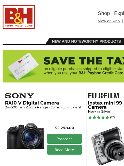 bhphotovideo newsletter: New Gear from Sony, FUJIFILM & Tamron + Canon Prom...