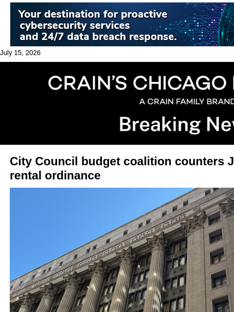 crainalerts newsletter: Johnson's rental ordinance faces competition