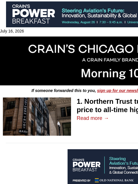 crainalerts newsletter: Northern Trust's big turnaround