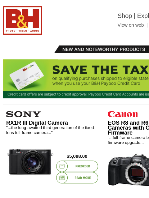 bhphotovideo newsletter: New Gear from Sony, Canon, Sigma, Zeiss & More!