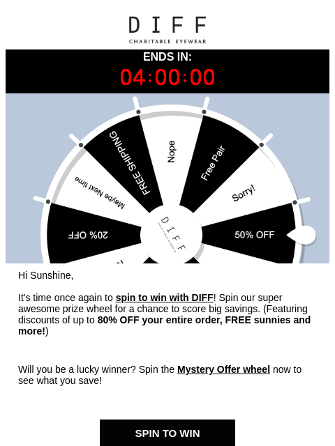 diffeyewear newsletter: Feeling Lucky? Spin the Wheel Today!