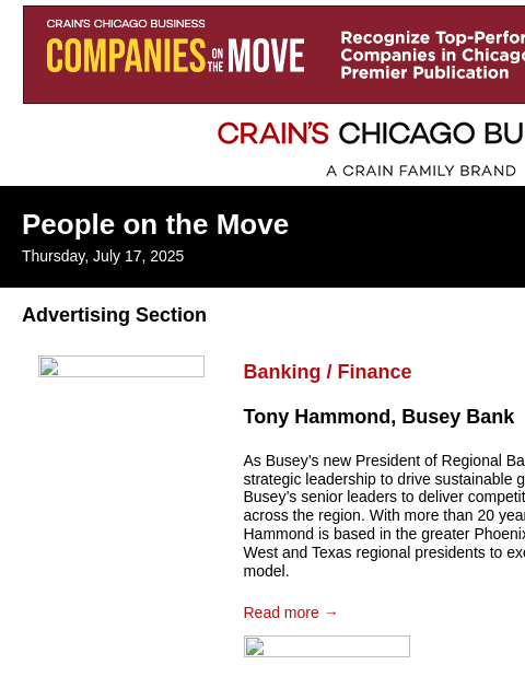 crainalerts newsletter: Crain's Chicago Business - People on the Move
