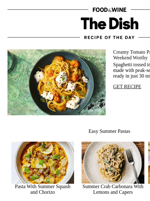 foodandwine newsletter: Creamy Tomato Pasta