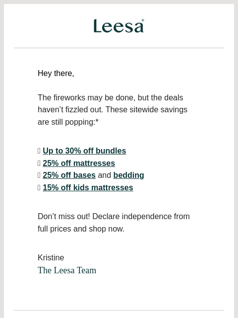 leesasleep newsletter: Fourth of July savings are still 🔥