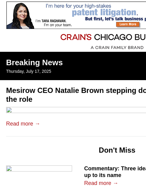 crainalerts newsletter: Mesirow CEO stepping down