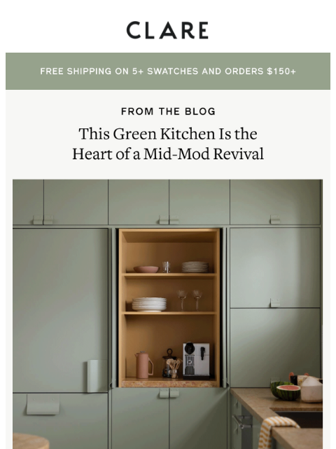clare newsletter: This green kitchen? Chef’s kiss 💚