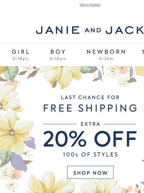 janieandjack newsletter: Just hours left for free shipping
