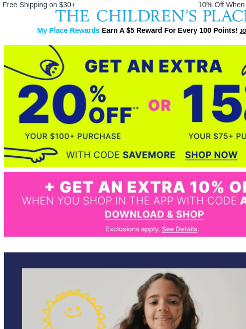 childrensplace newsletter: Trending Now: 30% OFF Activewear + get an EXTRA 20...