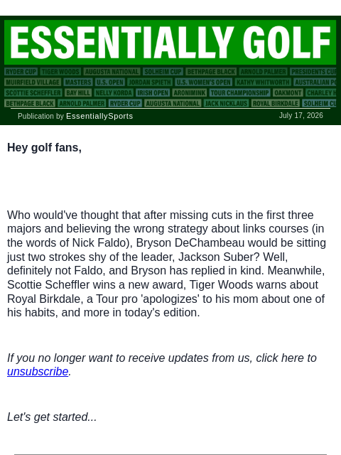 newsbreakexpress newsletter: Bryson Answers Faldo's Criticism