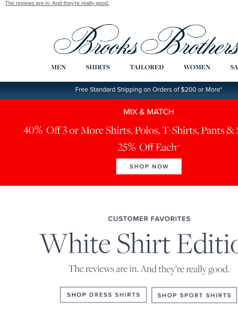 brooksbrothers newsletter: Classic white shirts up to 40% off