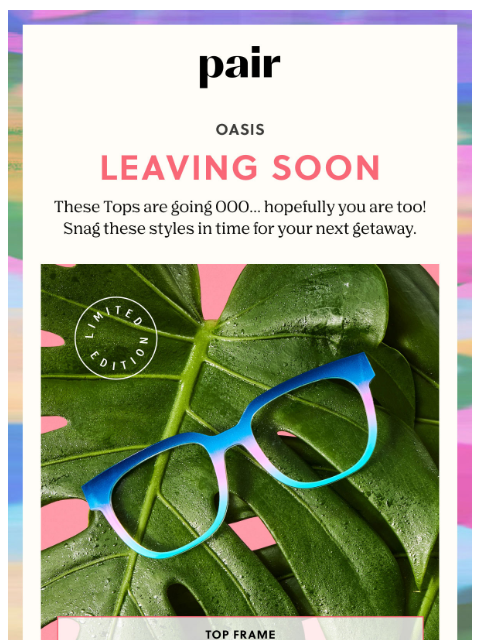 paireyewear newsletter: Oasis Is Leaving Soon